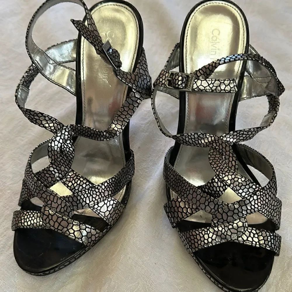Calvin Klein Shoes Stiletto Heels E8631 Pallas Black Silver Women’s Size 7